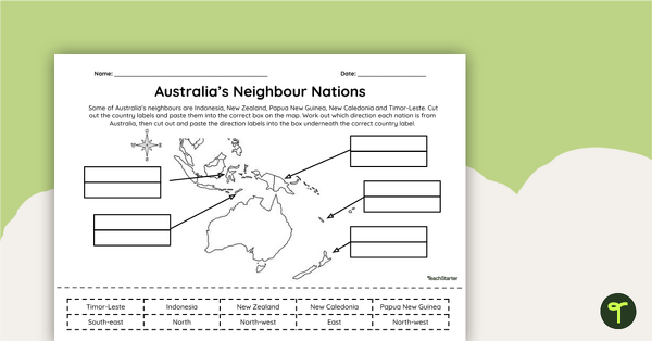 Go to Australia's Neighbour Nations - Cut and Paste Worksheet teaching resource