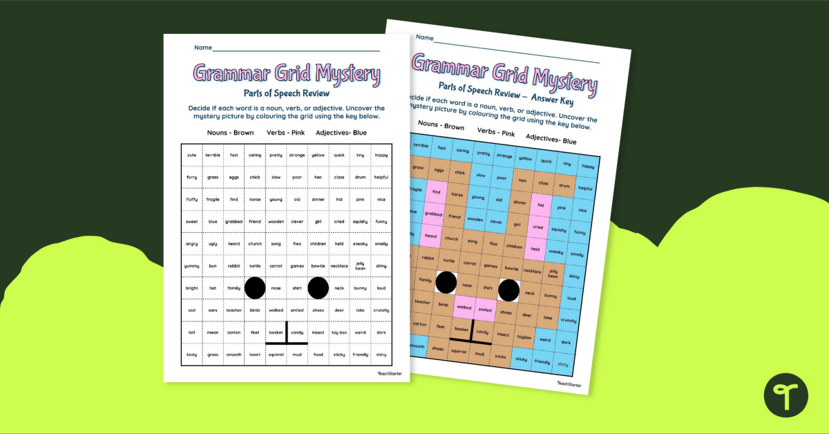 Grammar Grid Colour by Code - Easter Parts of Speech Worksheet teaching resource