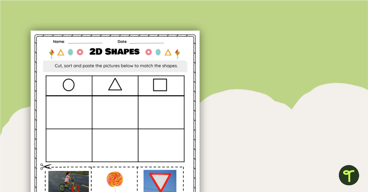2D Shapes in the Environment Cut and Sort Worksheet teaching resource