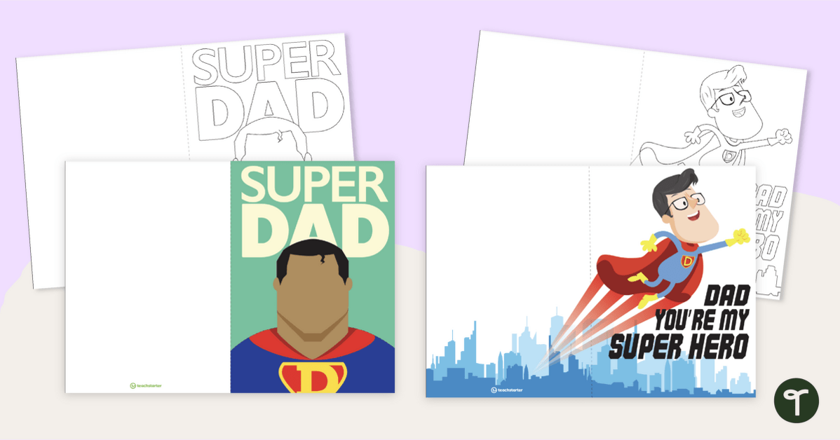 Superhero Printable Father's Day Cards teaching resource