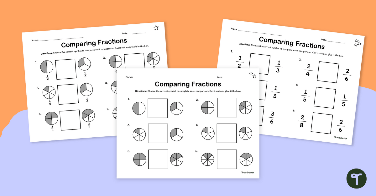 Comparing Fractions – Differentiated Cut and Paste Worksheets teaching resource