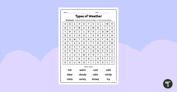 Go to Types of Weather – Word Search teaching resource