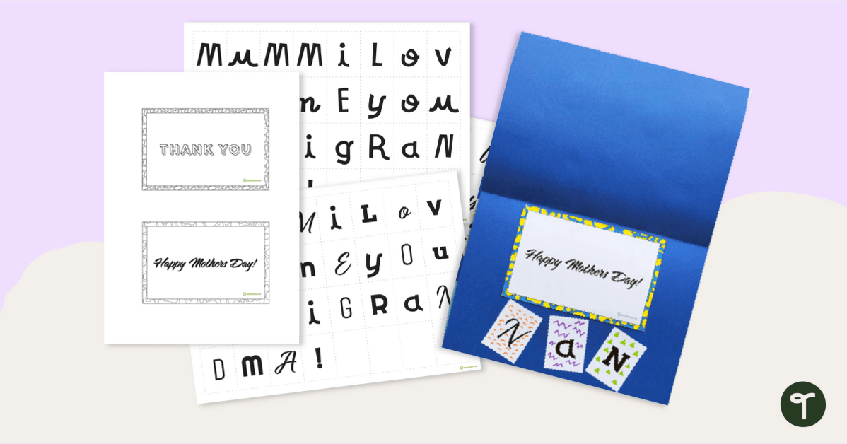 Mother's Day Card Template With Letter Tiles teaching resource