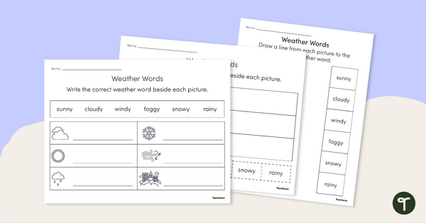 Go to Weather Words – Worksheet Pack teaching resource