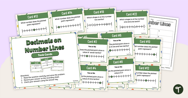 Go to Decimals on Number Lines Task Cards for Year 5 teaching resource