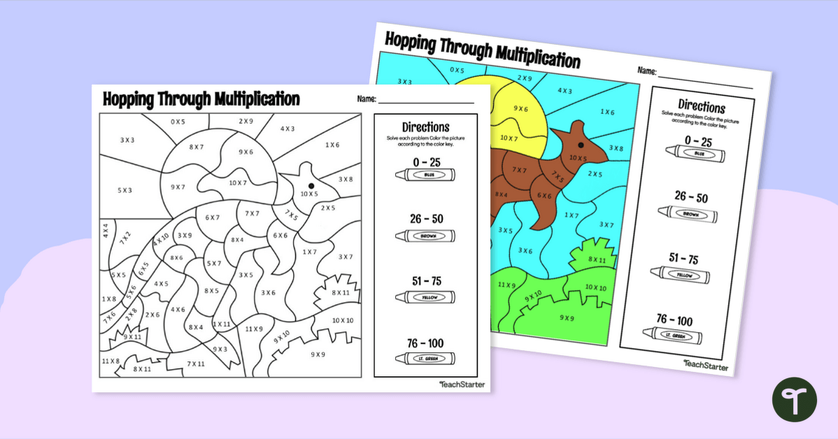 Multiplication Color By Number Worksheet - Kangaroo teaching resource