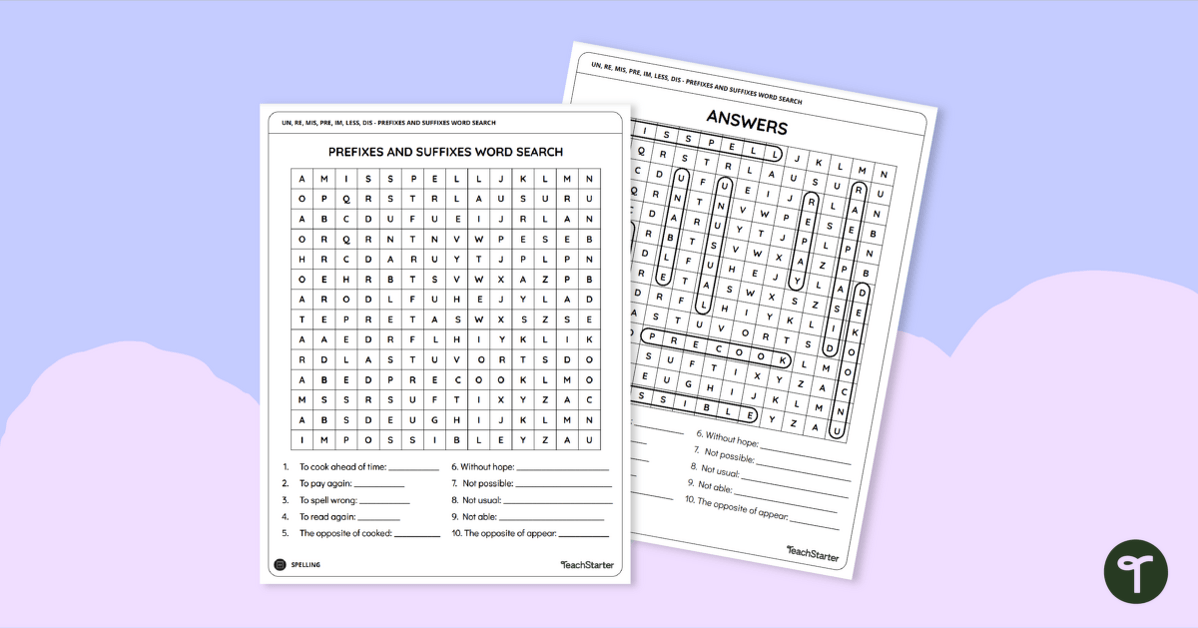 Prefixes and Suffixes Word Search teaching resource
