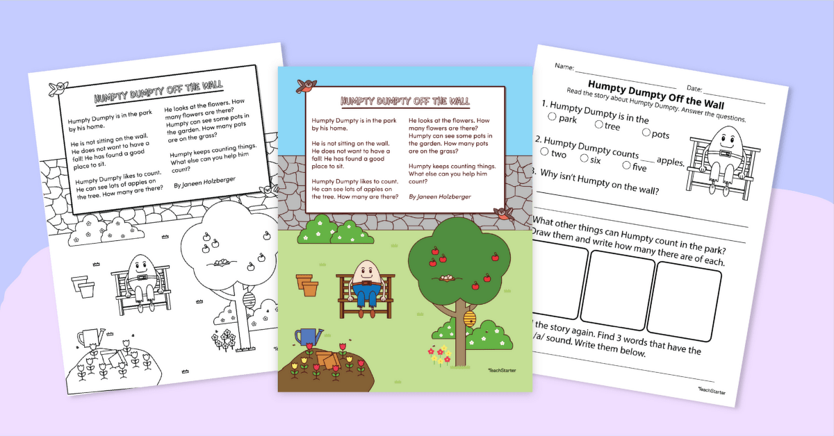 Humpty Dumpty Off the Wall – Comprehension Worksheet teaching resource
