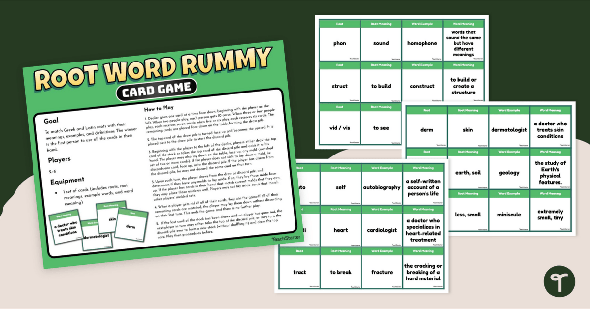 Greek and Latin Root Word Rummy Card Game Teach Starter