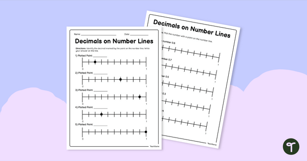 Go to Decimals to the Tenths - Number Line Worksheets teaching resource