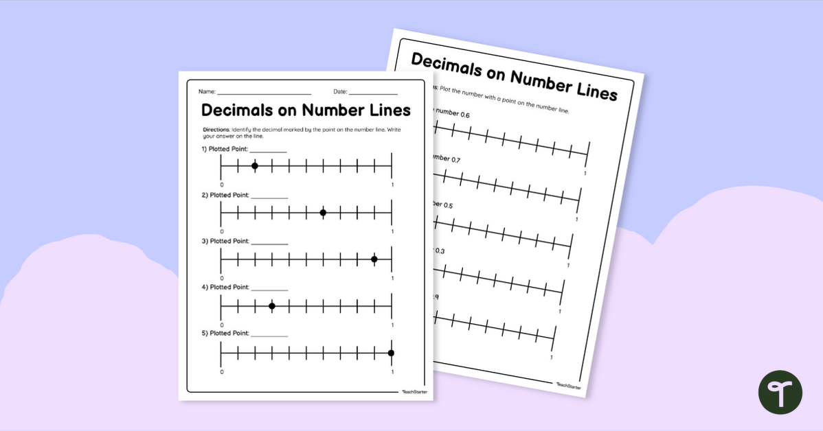 Plotting Decimals Number Line Worksheet teaching resource