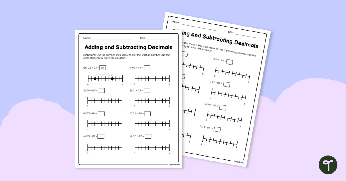 Adding and Subtracting Decimals Worksheet teaching resource
