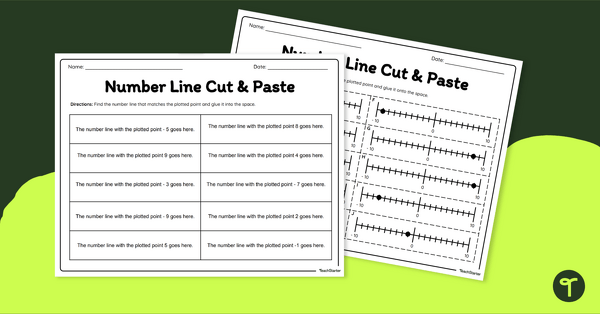 Go to Integers Worksheet - Integer Number Line Cut and Paste teaching resource