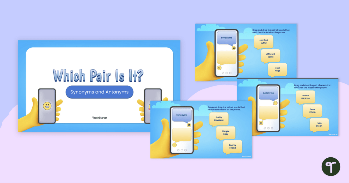 Which Pair Is It? Synonyms and Antonyms Interactive Activity teaching resource