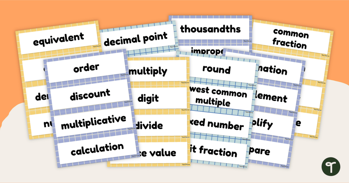 Fraction, Percentage and Decimal Word Wall Vocabulary teaching resource