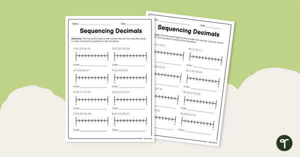 Ordering Decimals Worksheet - Number Lines teaching resource