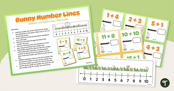 Bunny Number Lines - Addition and Subtraction Task Cards teaching resource