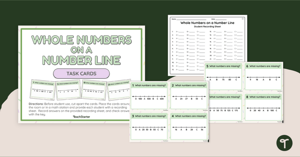 Image of Whole Numbers on a Number Line - Task Cards