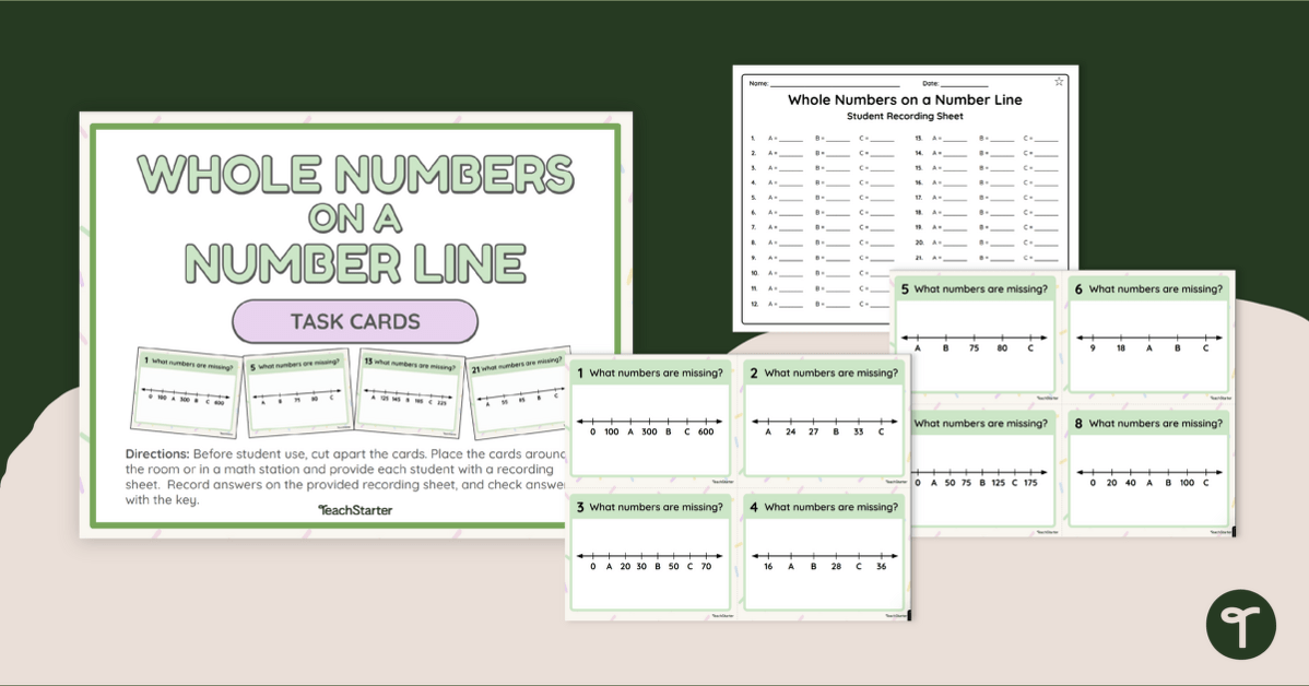 2-Digit Whole Numbers on a Number Line - Task Cards teaching resource