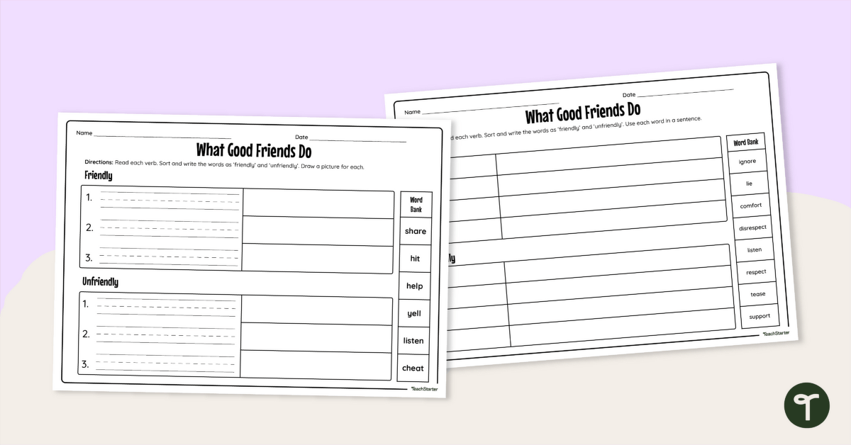 What Good Friends Do – Differentiated Friendship Worksheets teaching resource