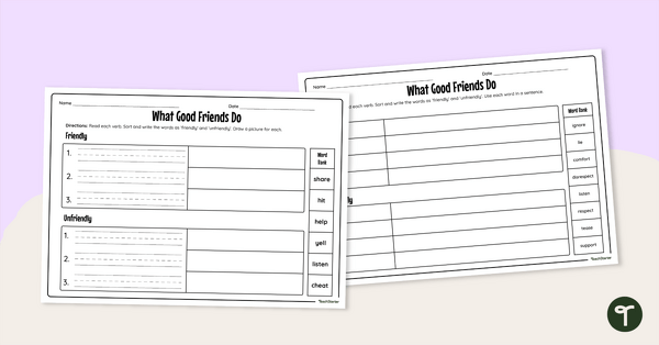 Go to What Good Friends Do – Differentiated Friendship Worksheets teaching resource