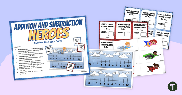 Go to Number Line Task Cards - Superhero Addition and Subtraction Activity teaching resource