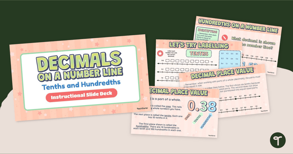 Decimals on a Number Line (Tenths and Hundredths) Slide Deck teaching resource
