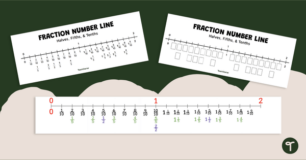 Go to Fractions on a Number Line - Halves, Fifths, and Tenths teaching resource