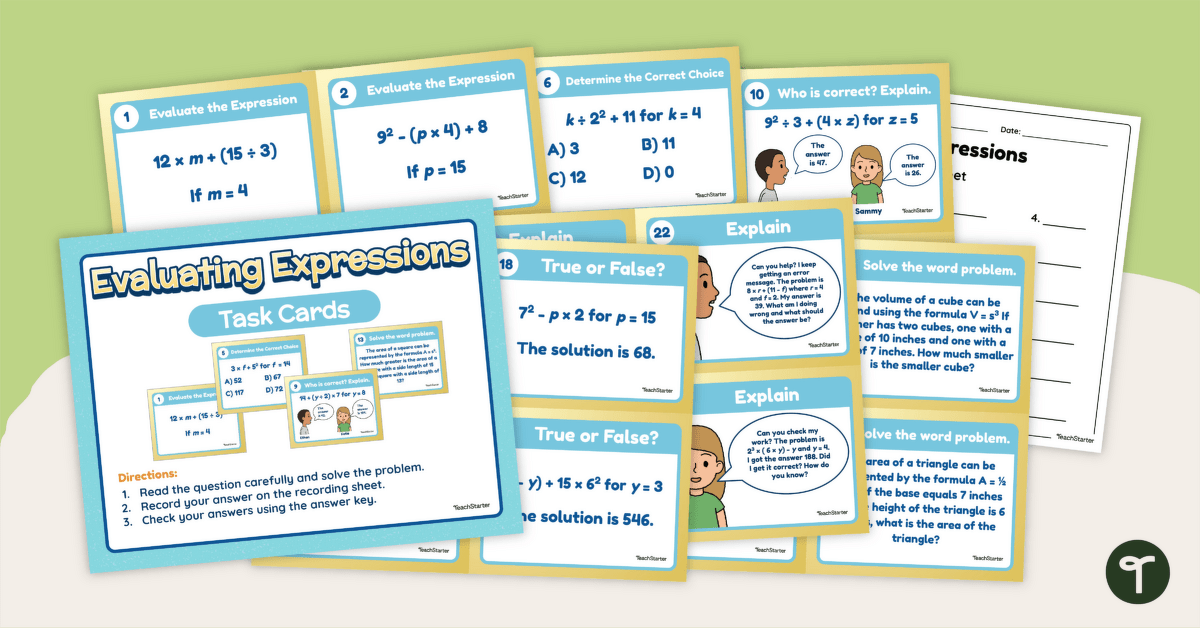 Evaluating Expressions – Task Cards teaching resource
