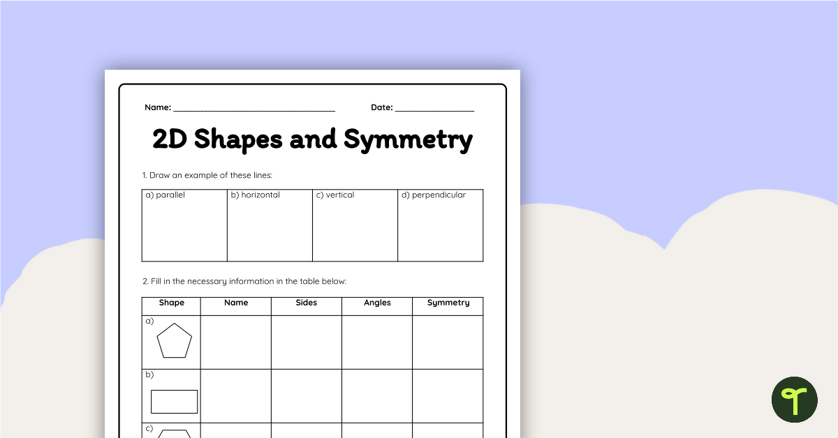 Shapes and Symmetry — Year 2 Worksheet teaching resource