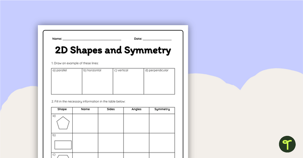 Go to Shapes and Symmetry — Year 2 Worksheet teaching resource