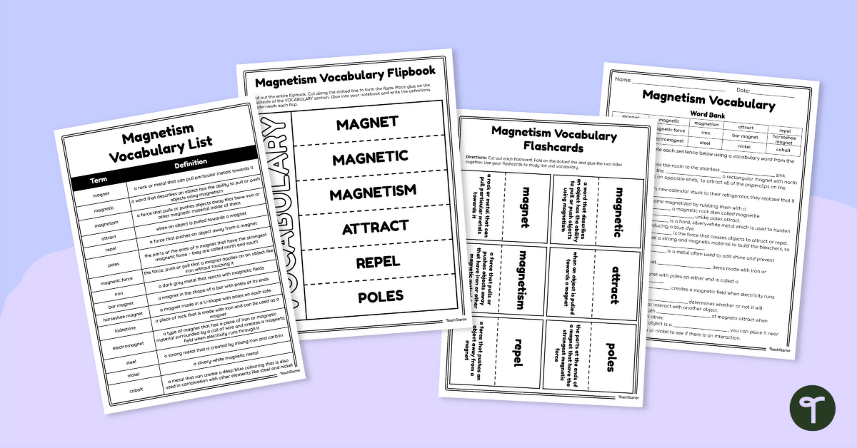 Magnetism – Science Vocabulary Worksheets teaching resource