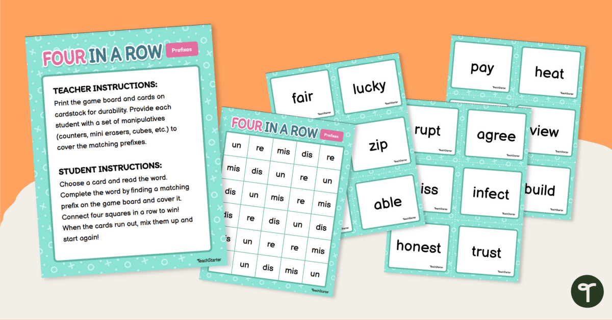 Prefix Vocabulary Game - Four in a Row teaching resource