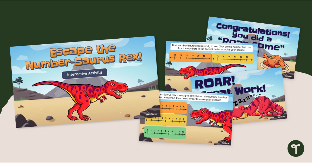 Escape the Number-Saurus Rex! Number Line Sequencing Activity teaching resource