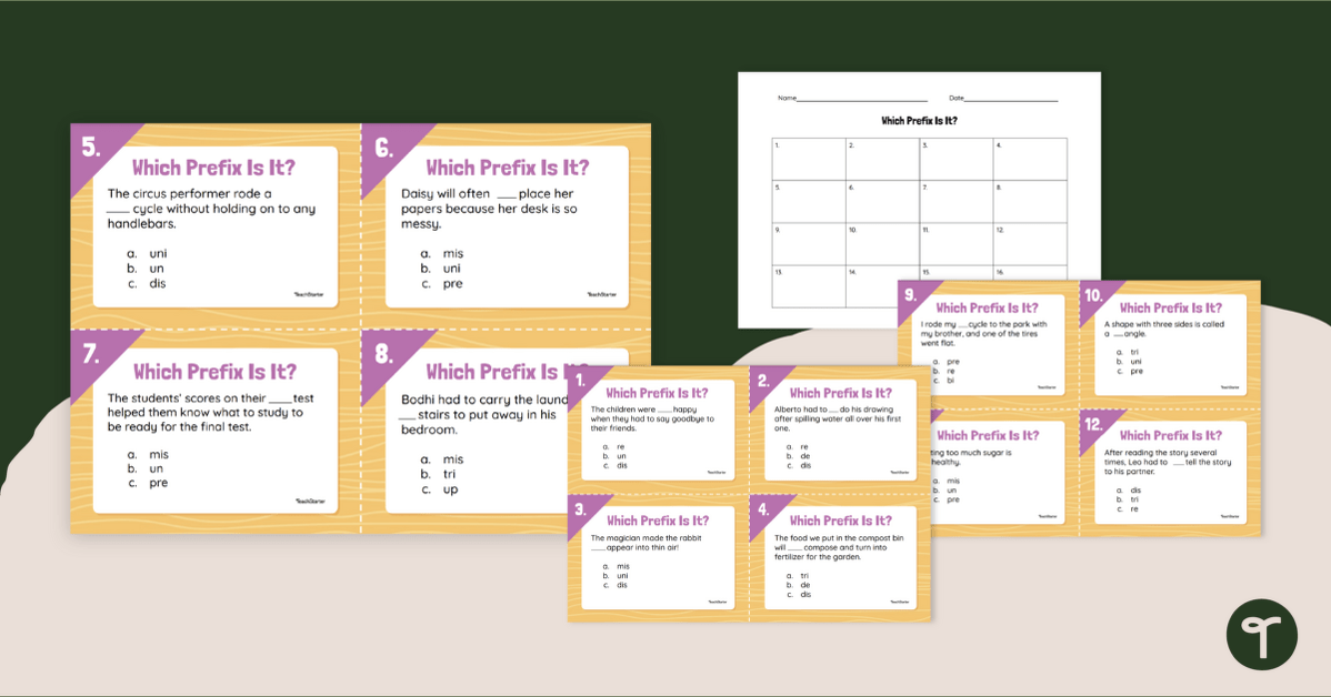 Prefix Task Cards - Vocabulary Activity teaching resource
