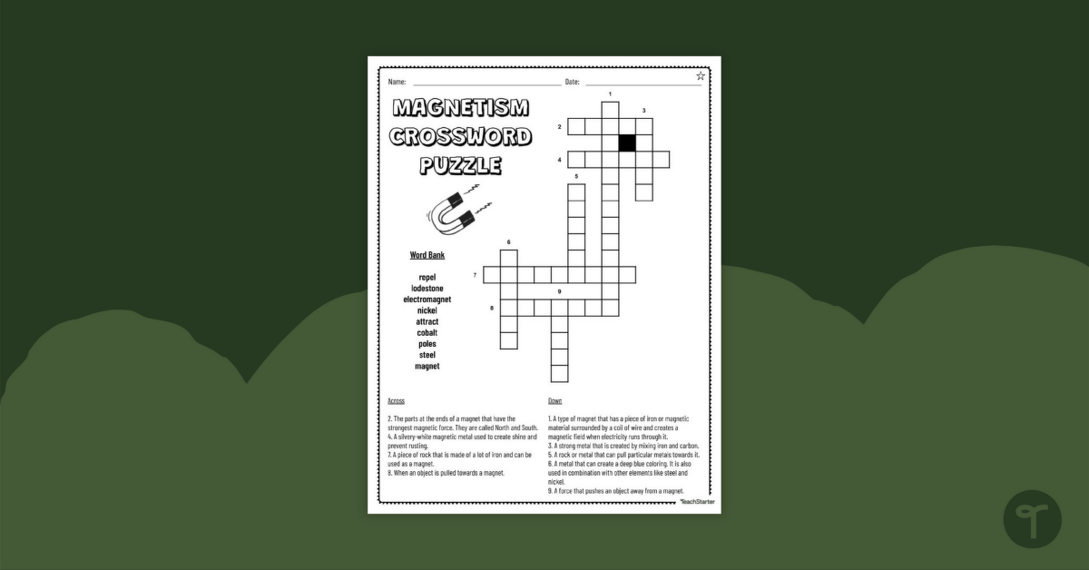 Magnetism Crossword Puzzle teaching resource