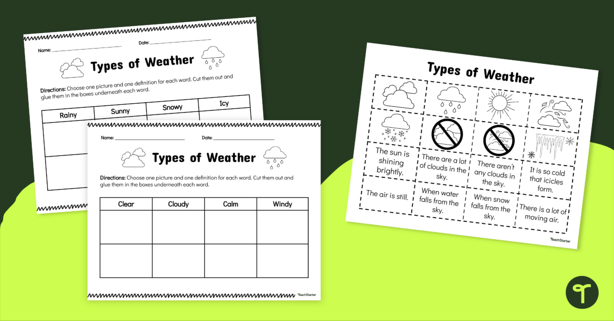 Types of Weather – Cut and Paste Worksheet teaching resource