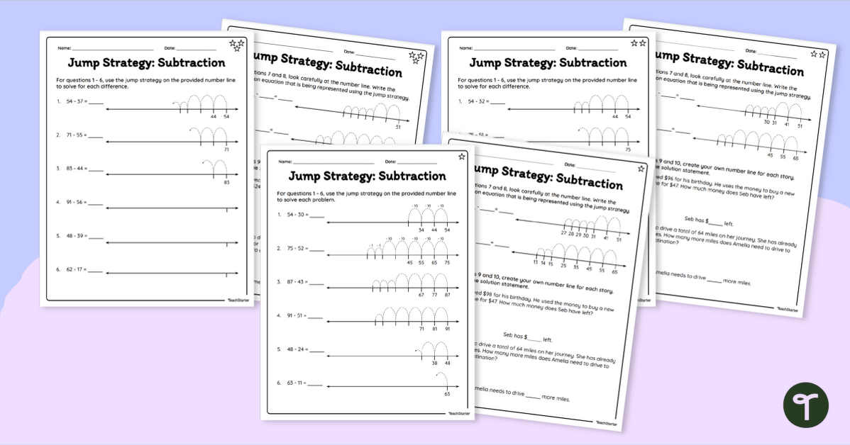 Subtraction on a Number Line – Worksheets teaching resource