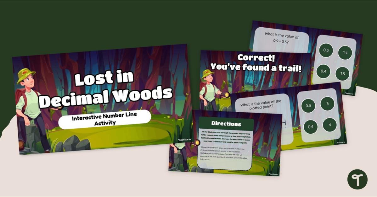 Lost in Decimal Woods — Decimal Number Line Interactive teaching resource