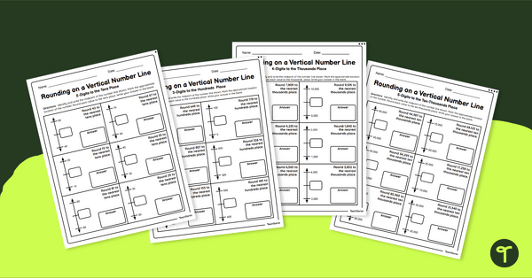 Vertical Number Line - Rounding Worksheets teaching resource