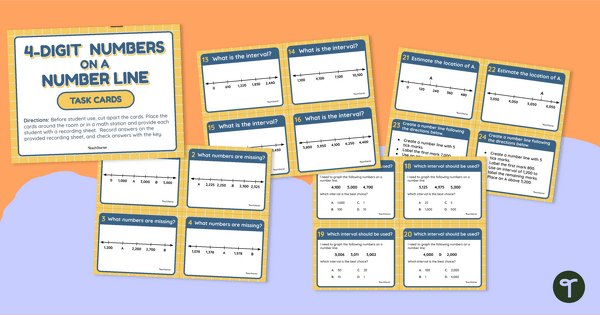 Four Digit Numbers on a Number Line - Task Cards teaching resource