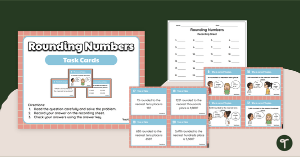 Rounding Numbers Review - Task Cards teaching resource