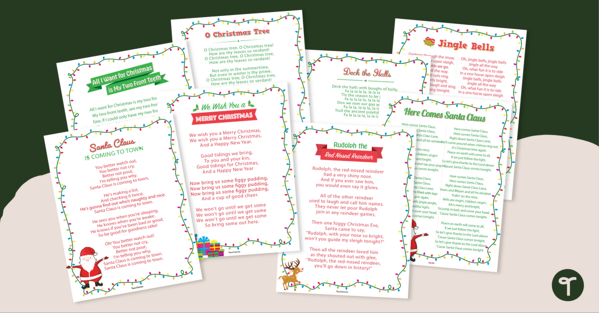 Christmas Carol Lyrics - Printable Christmas Songs teaching resource