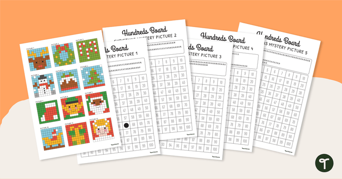 Christmas Color By Number - Hundreds Chart Mystery Pictures teaching-resource