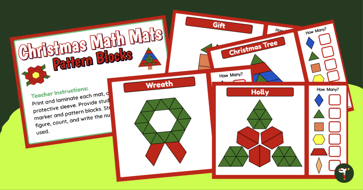 Christmas Math Mats - Pattern Block Templates teaching resource