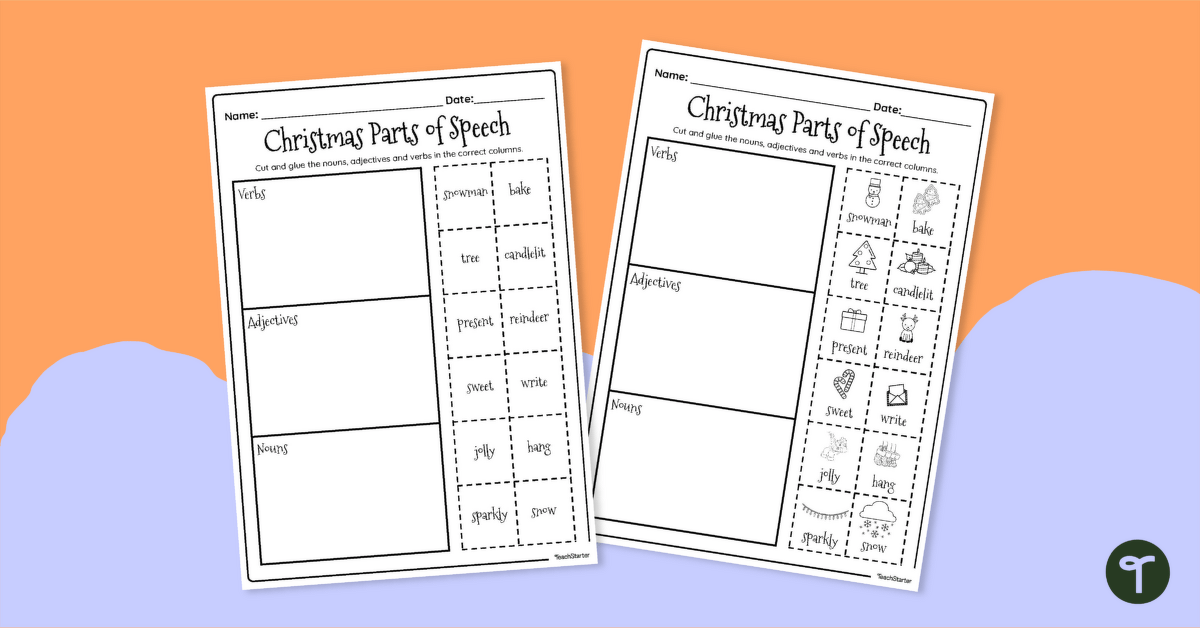 Christmas Printables - Parts of Speech Cut and Paste Activities teaching resource