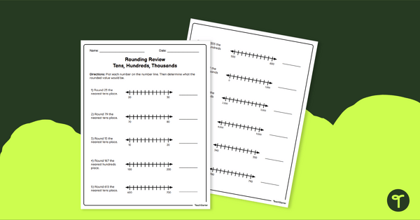 Go to Rounding to the Nearest Ten, Hundred, and Thousand - Worksheet teaching resource