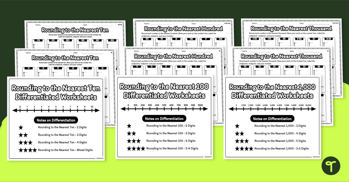 Worksheets - Rounding Using a Vertical Number Line teaching resource