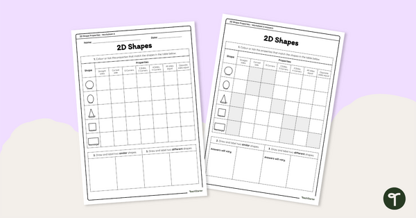 2D Shapes Comparison Worksheet teaching resource
