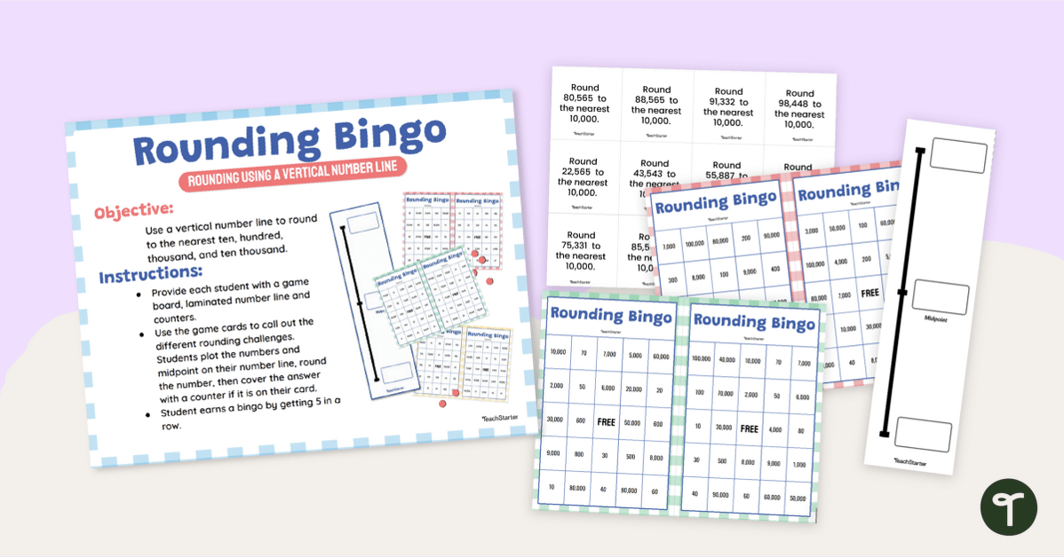 Rounding Bingo — Using a Vertical Number Line teaching resource
